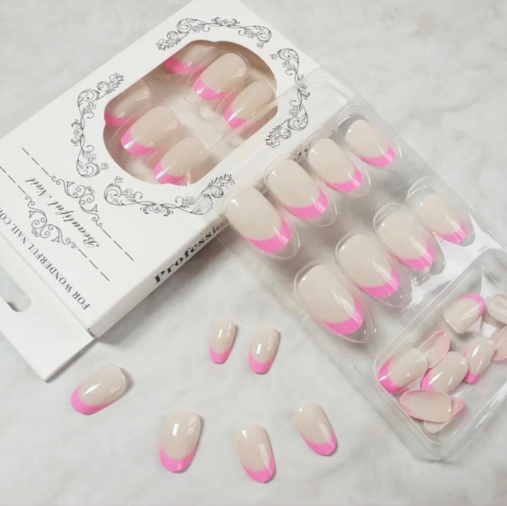 Hot Pink Natural Tone Press-On Nails 24-Piece Set NIB